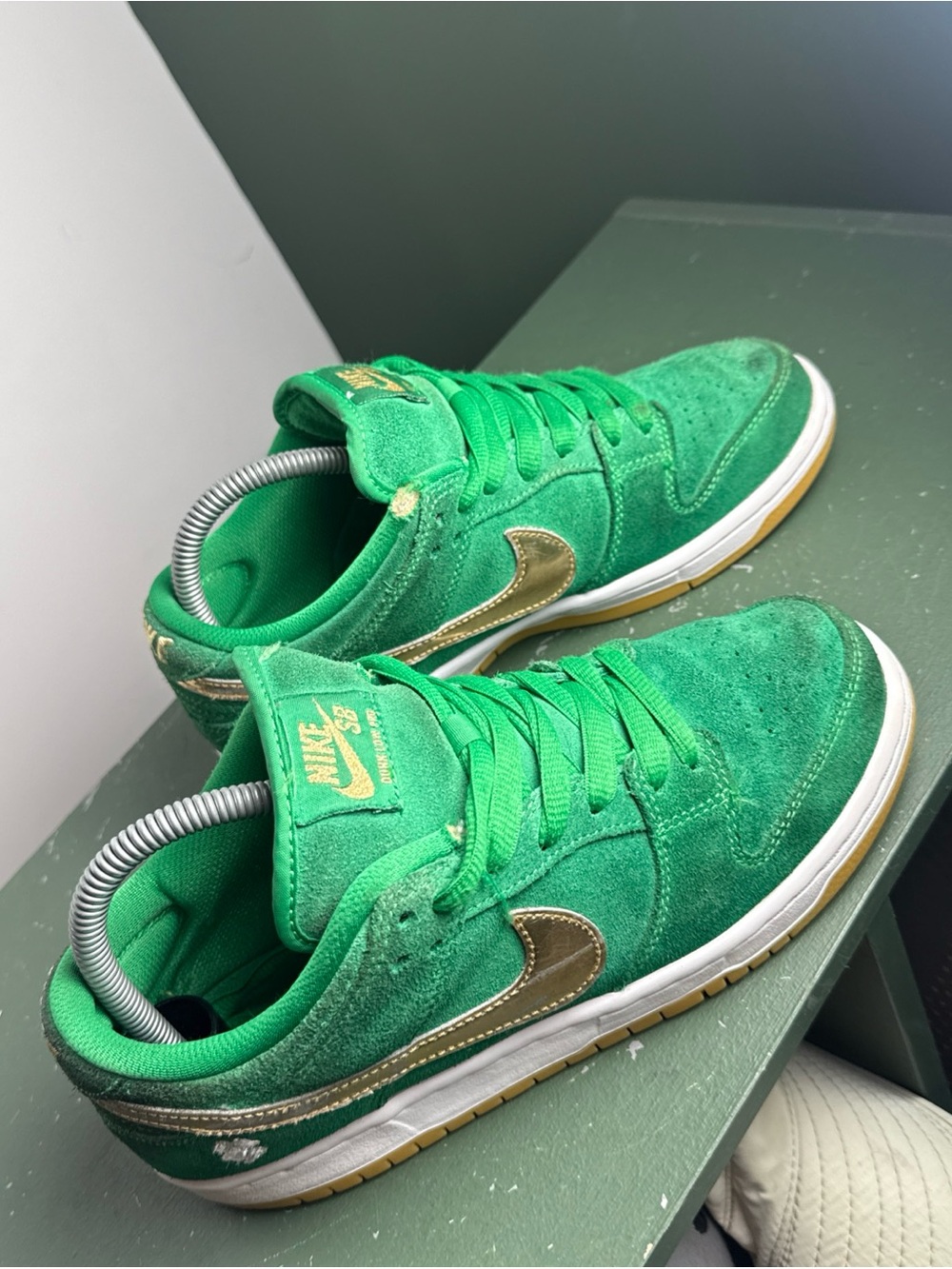 Nike Green Suede Low-Top Sneakers with Gold Swoosh